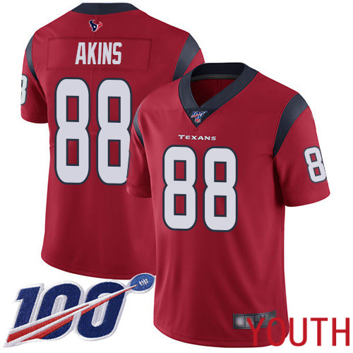 Houston Texans Limited Red Youth Jordan Akins Alternate Jersey NFL Football #88 100th Season Vapor Untouchable->youth nfl jersey->Youth Jersey